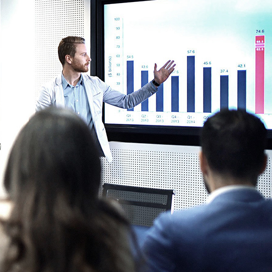 man showing some data