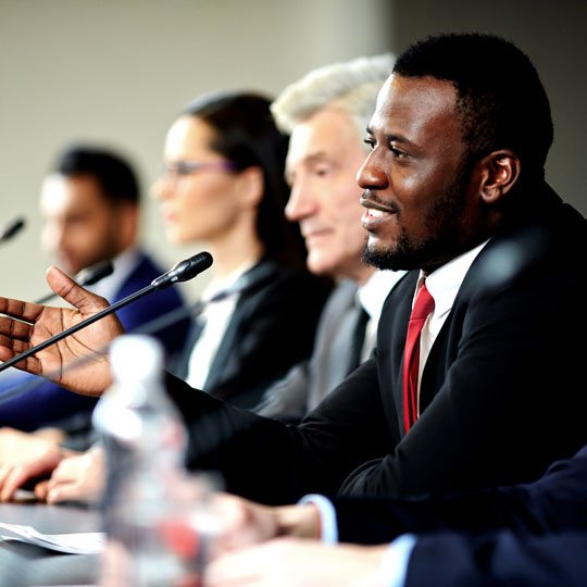 man talking through a micro