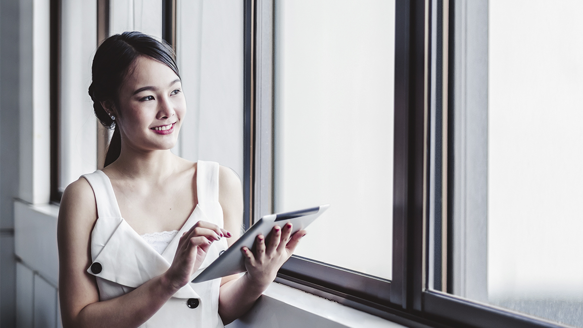 girl window tablet